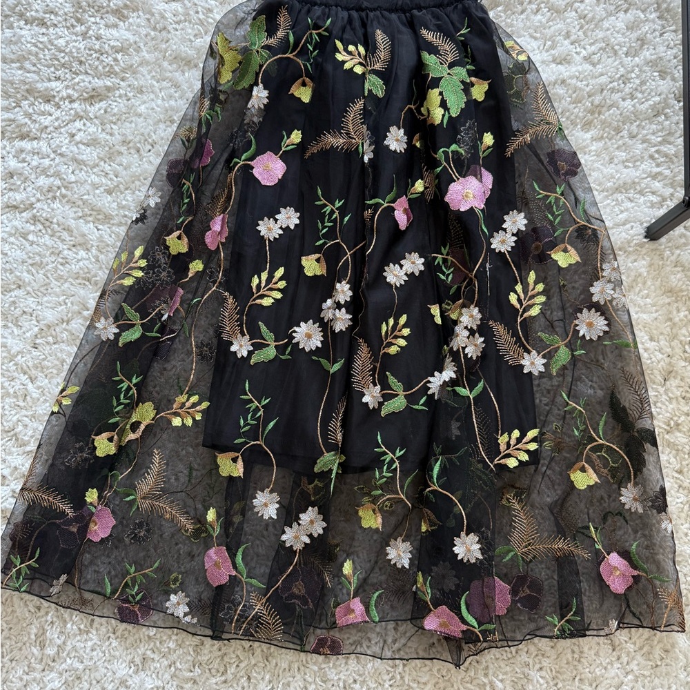 H&M Black Skirt with Floral Embroidery